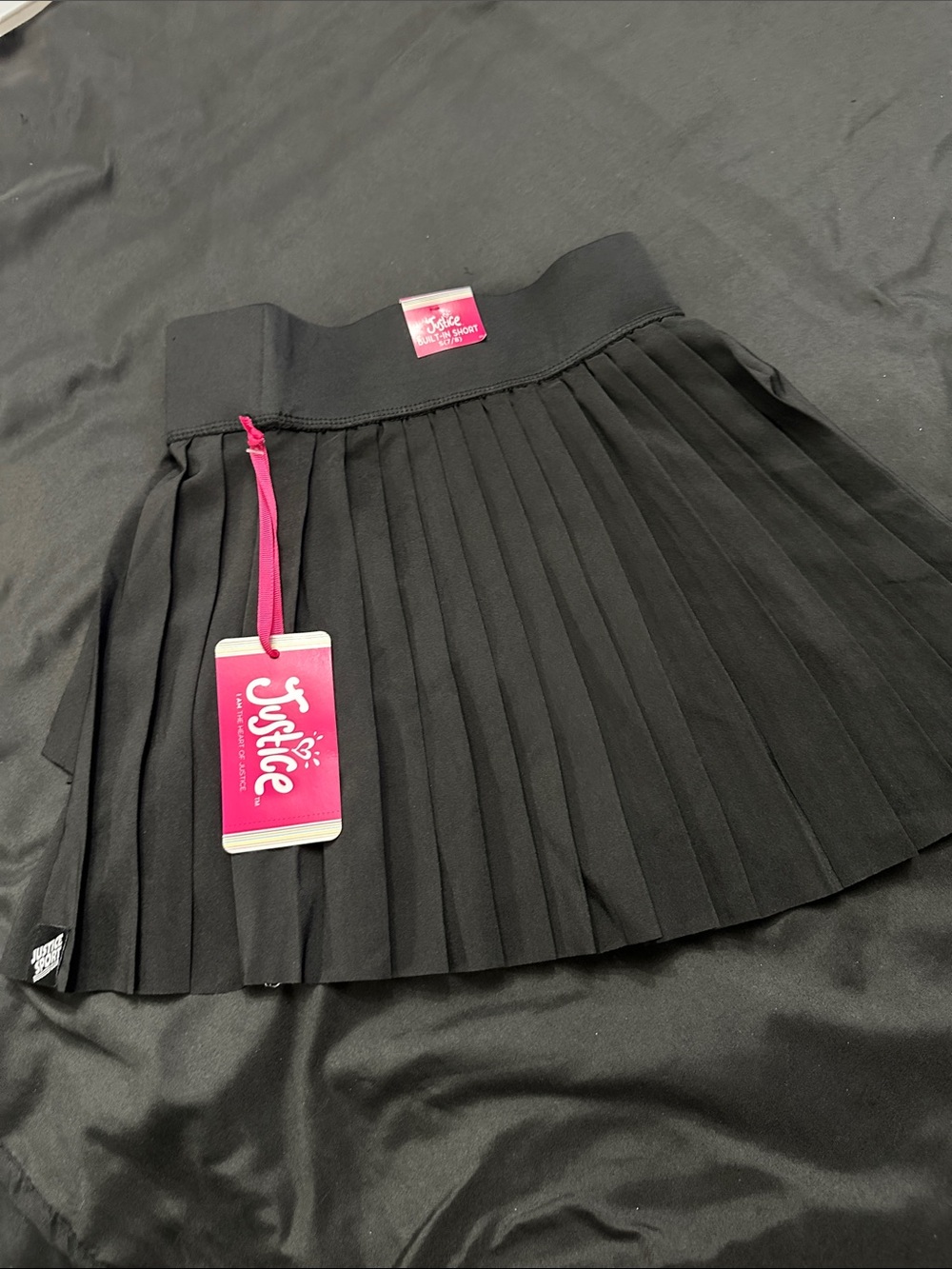 Justice Black Pleated Mini Skirt with Pink Tag